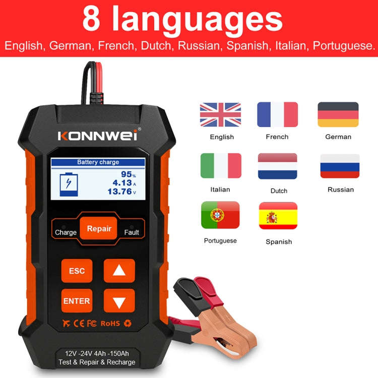KONNWEI KW520 12V / 24V 3 in 1 Car Battery Tester with Detection & Repair & Charging Function(EU ...