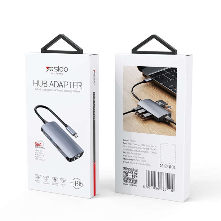 Yesido HB15 6 in 1 USB-C / Type-C Ports Multifunctional Docking Station HUB Adapter