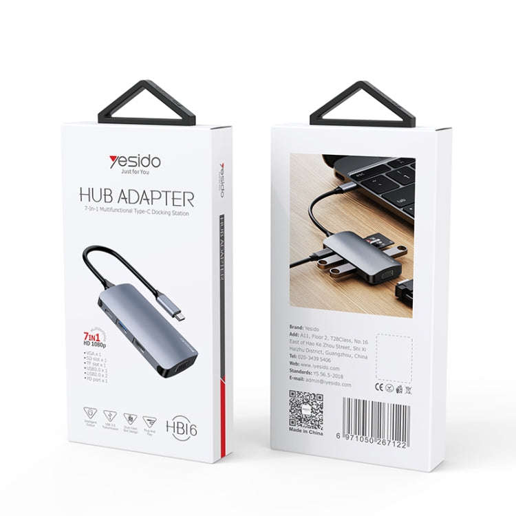Yesido HB16 7 in 1 USB-C / Type-C Ports Multifunctional Docking Station HUB Adapter