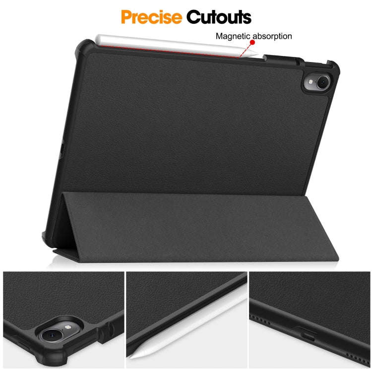 For Huawei Matepad Air Custer Pure Color 3-Fold Holder Smart Leather Tablet Case(Black)