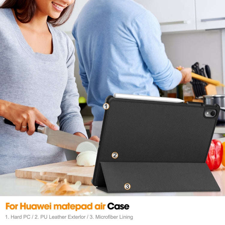 For Huawei Matepad Air Custer Pure Color 3-Fold Holder Smart Leather Tablet Case(Black)
