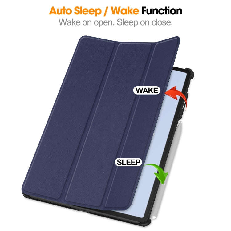 For Huawei Matepad Air Custer Pure Color 3-Fold Holder Smart Leather Tablet Case(Dark Blue)