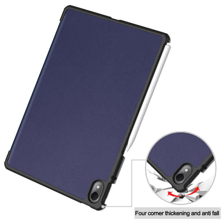 For Huawei Matepad Air Custer Pure Color 3-Fold Holder Smart Leather Tablet Case(Dark Blue)