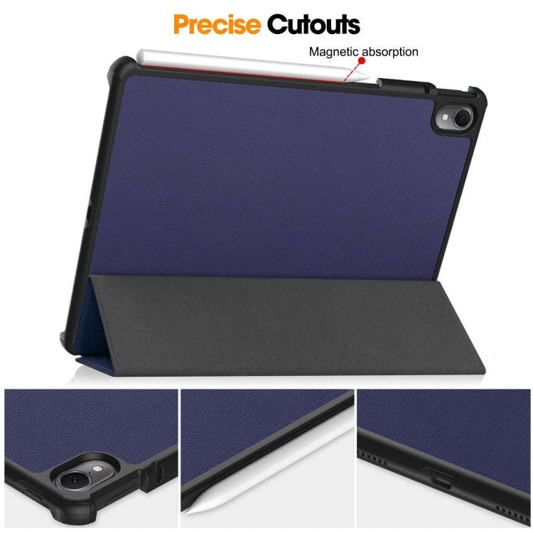 For Huawei Matepad Air Custer Pure Color 3-Fold Holder Smart Leather Tablet Case(Dark Blue)