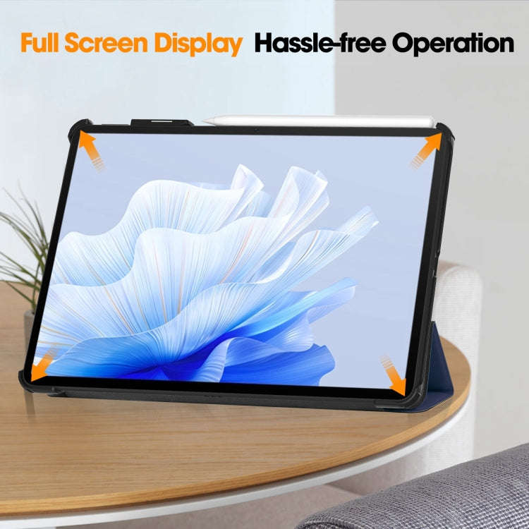 For Huawei Matepad Air Custer Pure Color 3-Fold Holder Smart Leather Tablet Case(Dark Blue)