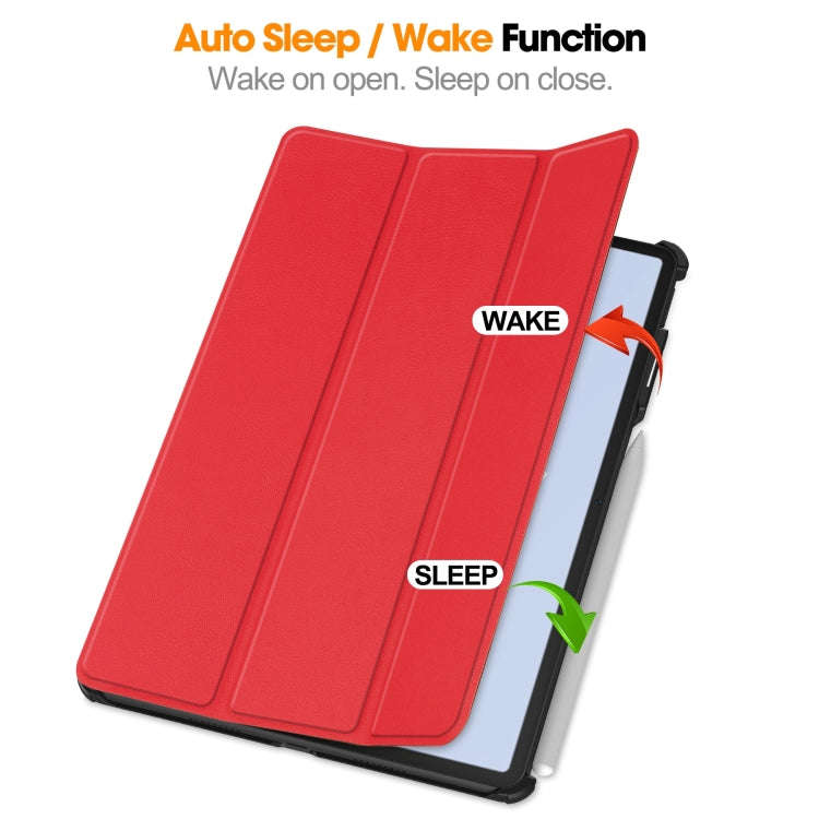 For Huawei Matepad Air Custer Pure Color 3-Fold Holder Smart Leather Tablet Case(Red)