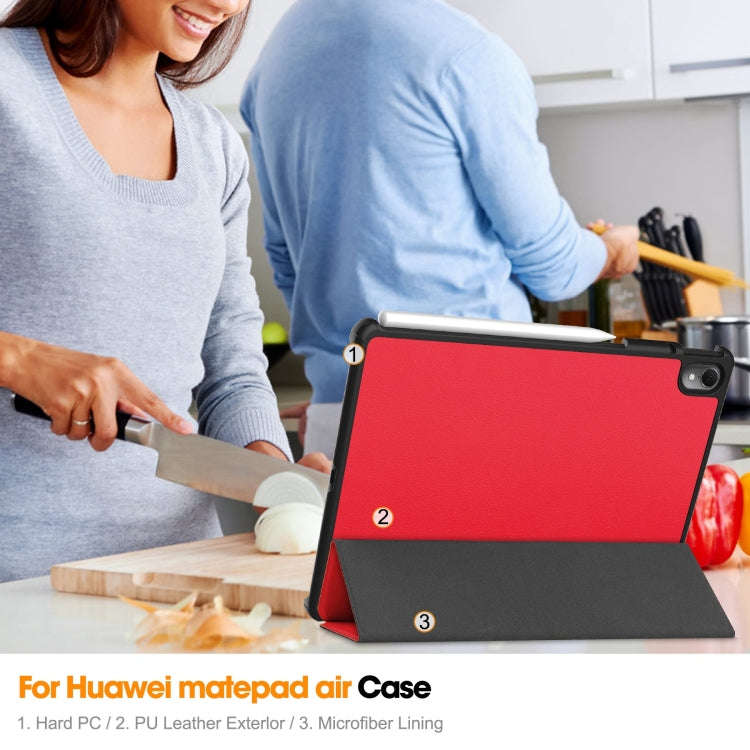 For Huawei Matepad Air Custer Pure Color 3-Fold Holder Smart Leather Tablet Case(Red)