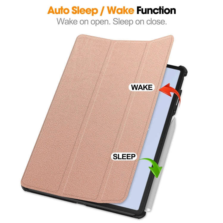 For Huawei Matepad Air Custer Pure Color 3-Fold Holder Smart Leather Tablet Case(Rose Gold)