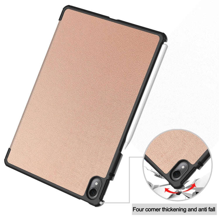 For Huawei Matepad Air Custer Pure Color 3-Fold Holder Smart Leather Tablet Case(Rose Gold)