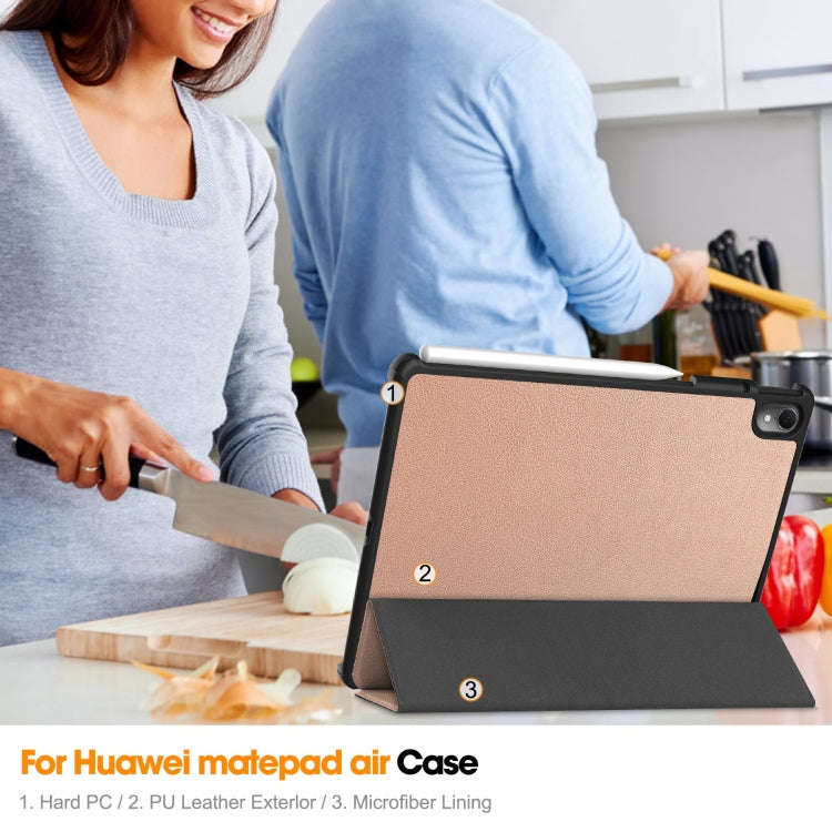 For Huawei Matepad Air Custer Pure Color 3-Fold Holder Smart Leather Tablet Case(Rose Gold)