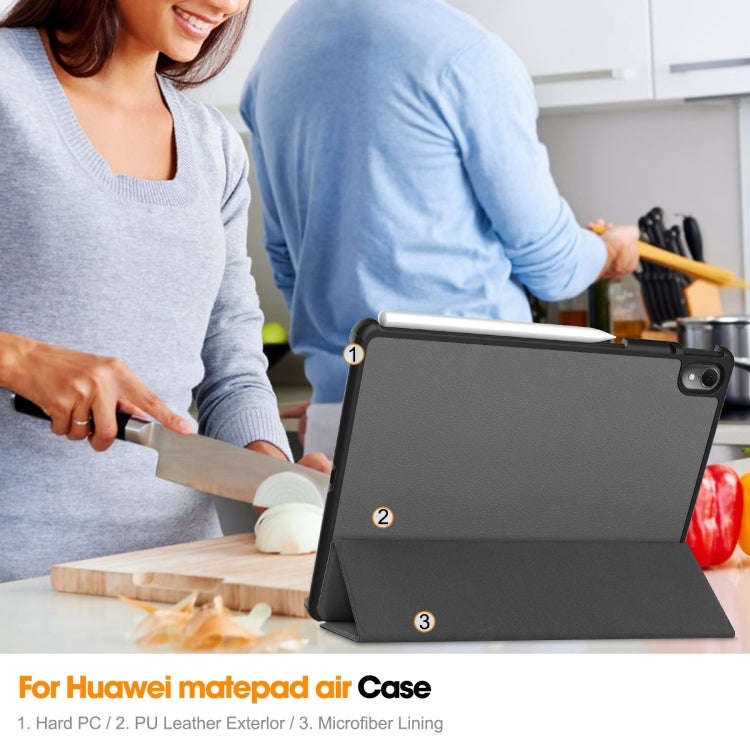 For Huawei Matepad Air Custer Pure Color 3-Fold Holder Smart Leather Tablet Case(Grey)
