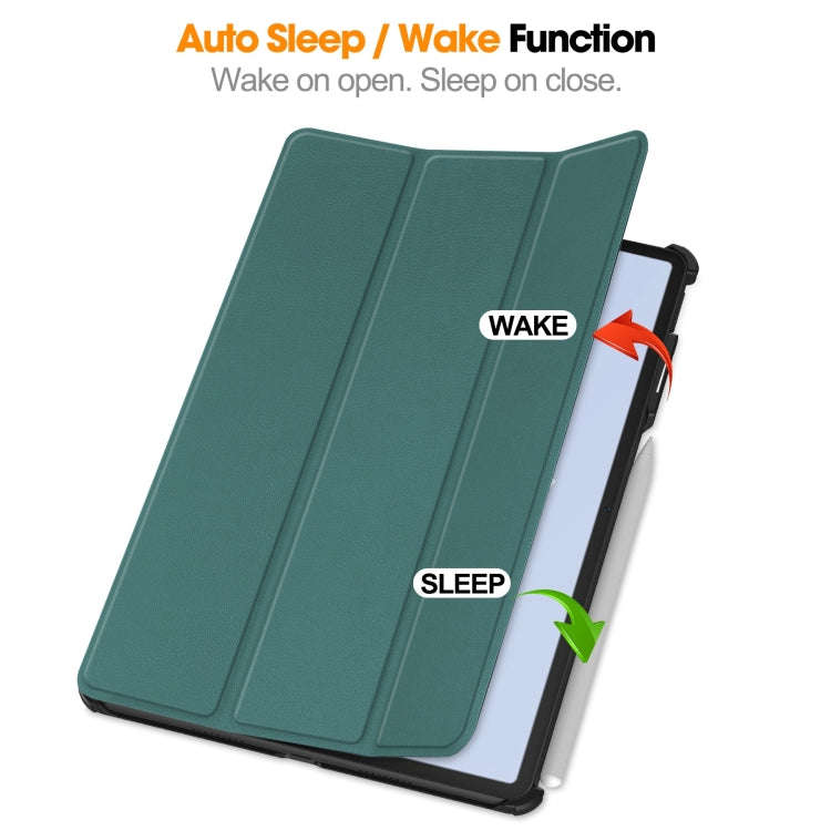 For Huawei Matepad Air Custer Pure Color 3-Fold Holder Smart Leather Tablet Case(Dark Green)