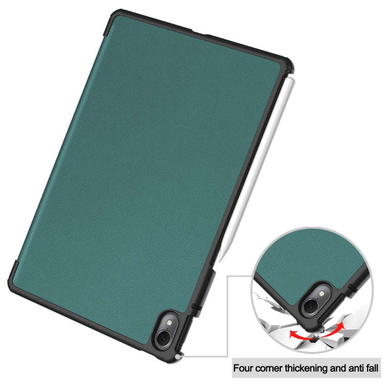 For Huawei Matepad Air Custer Pure Color 3-Fold Holder Smart Leather Tablet Case(Dark Green)