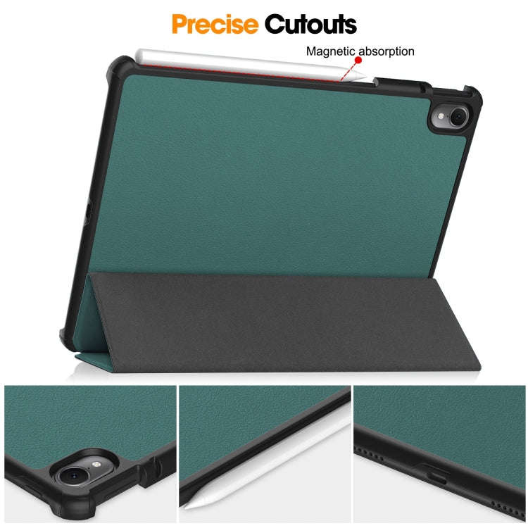 For Huawei Matepad Air Custer Pure Color 3-Fold Holder Smart Leather Tablet Case(Dark Green)
