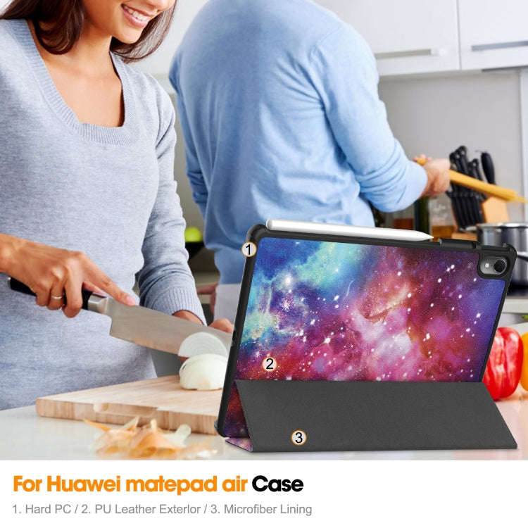 For Huawei Matepad Air Custer Painted 3-Fold Holder Smart Leather Tablet Case(Milky Way Nebula)