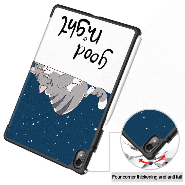 For Huawei Matepad Air Custer Painted 3-Fold Holder Smart Leather Tablet Case(Lazy Cat)