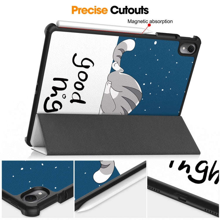 For Huawei Matepad Air Custer Painted 3-Fold Holder Smart Leather Tablet Case(Lazy Cat)
