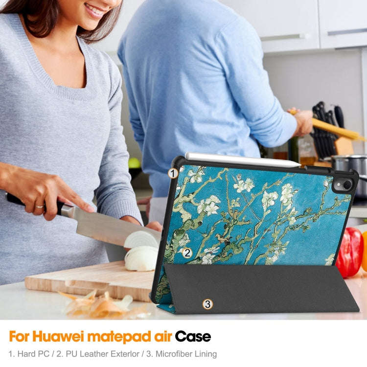 For Huawei Matepad Air Custer Painted 3-Fold Holder Smart Leather Tablet Case(Apricot)