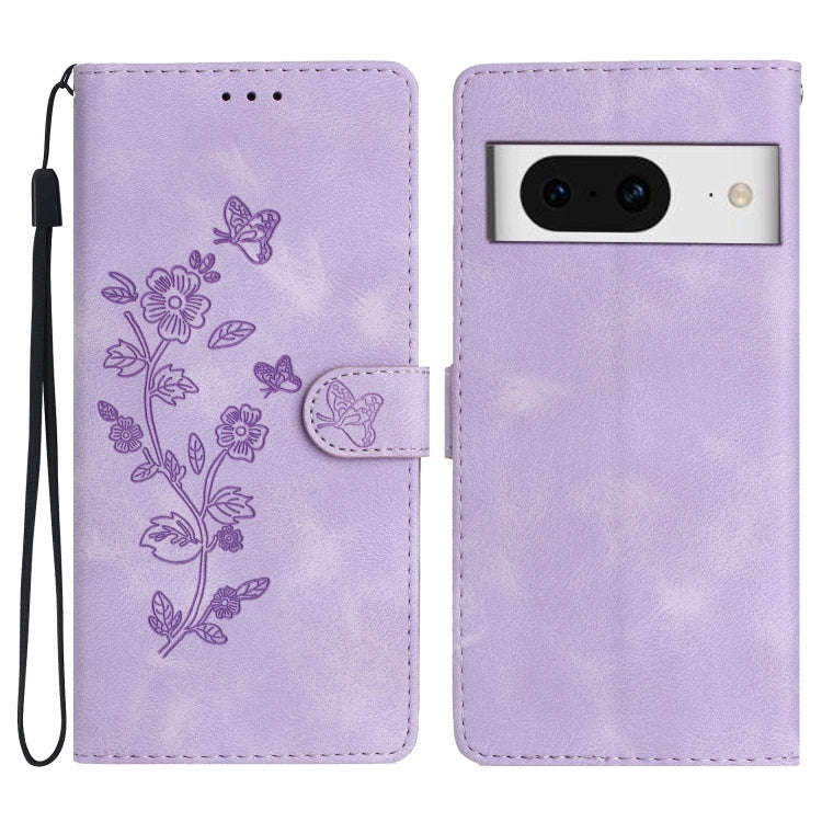 For Google Pixel 8 Flower Butterfly Embossing Pattern Leather Phone Case(Purple)