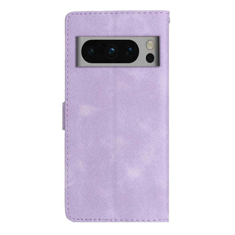 For Google Pixel 8 Pro Flower Butterfly Embossing Pattern Leather Phone Case(Purple)