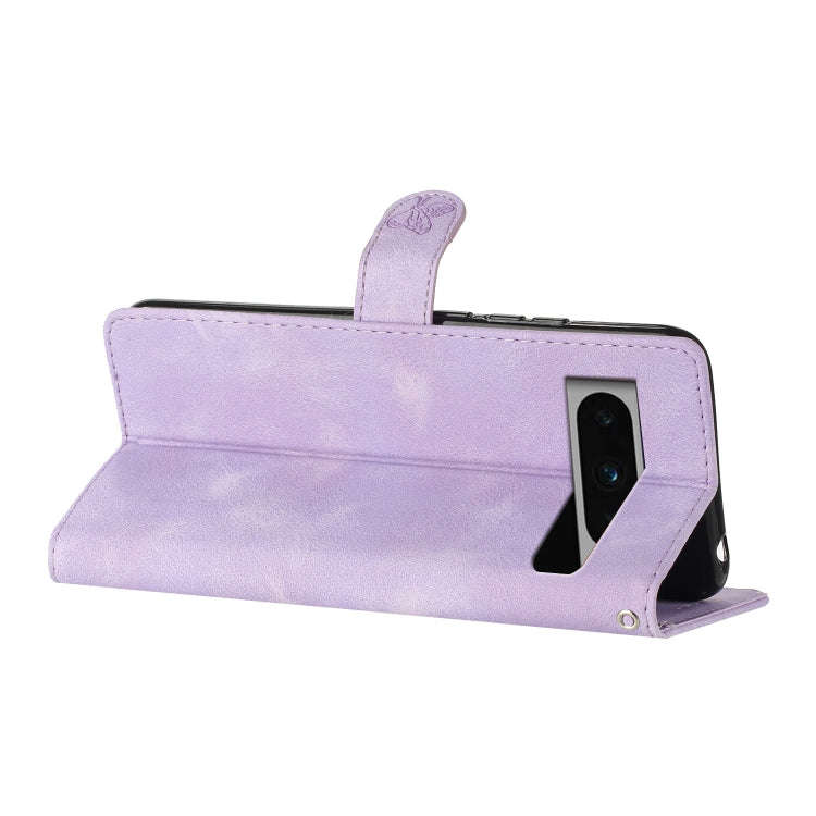 For Google Pixel 8 Pro Flower Butterfly Embossing Pattern Leather Phone Case(Purple)