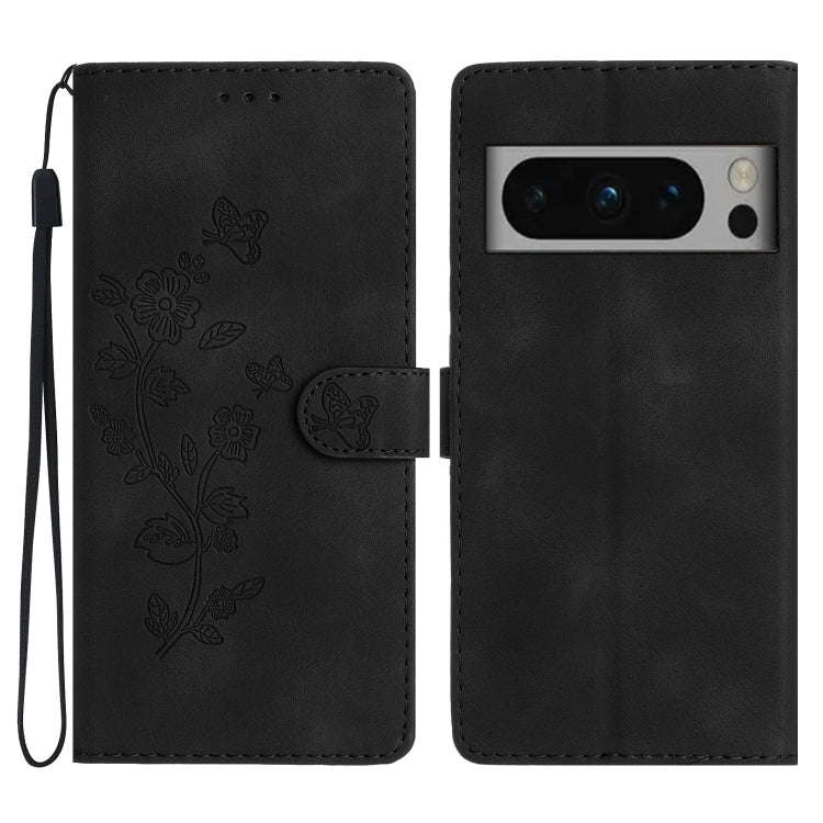 For Google Pixel 8 Pro Flower Butterfly Embossing Pattern Leather Phone Case(Black)