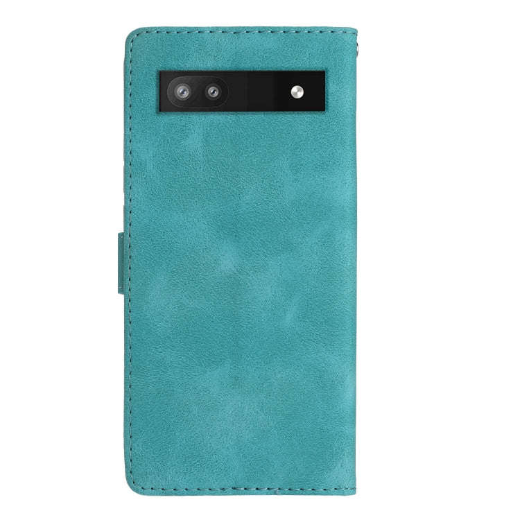 For Google Pixel 7a Flower Butterfly Embossing Pattern Leather Phone Case(Sky Blue)