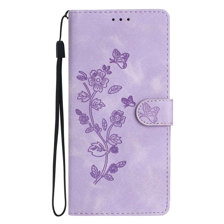 For Google Pixel 7a Flower Butterfly Embossing Pattern Leather Phone Case(Purple)
