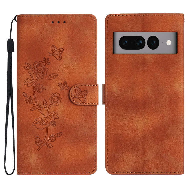 For Google Pixel 7 Pro Flower Butterfly Embossing Pattern Leather Phone Case(Brown)