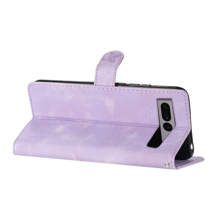 For Google Pixel 7 Pro Flower Butterfly Embossing Pattern Leather Phone Case(Purple)