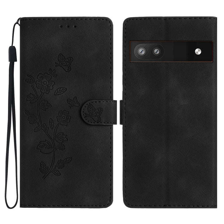 For Google Pixel 6a Flower Butterfly Embossing Pattern Leather Phone Case(Black)
