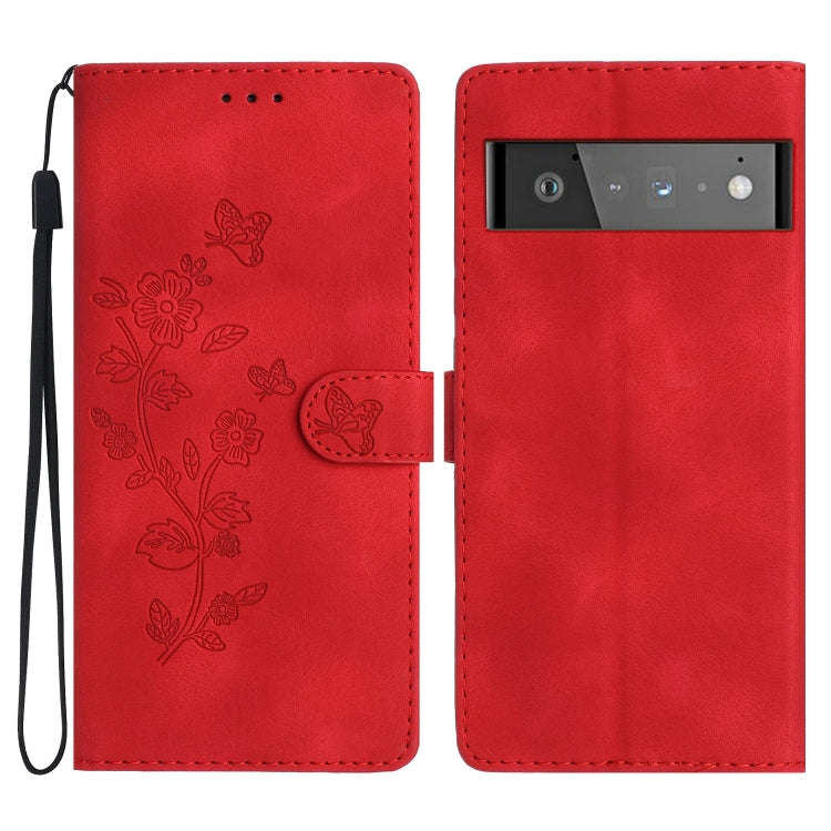 For Google Pixel 6 Pro Flower Butterfly Embossing Pattern Leather Phone Case(Red)