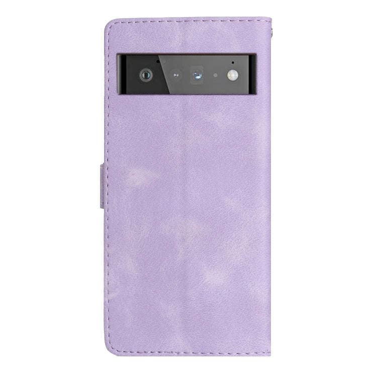 For Google Pixel 6 Pro Flower Butterfly Embossing Pattern Leather Phone Case(Purple)