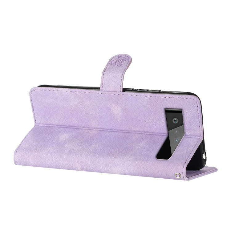 For Google Pixel 6 Pro Flower Butterfly Embossing Pattern Leather Phone Case(Purple)