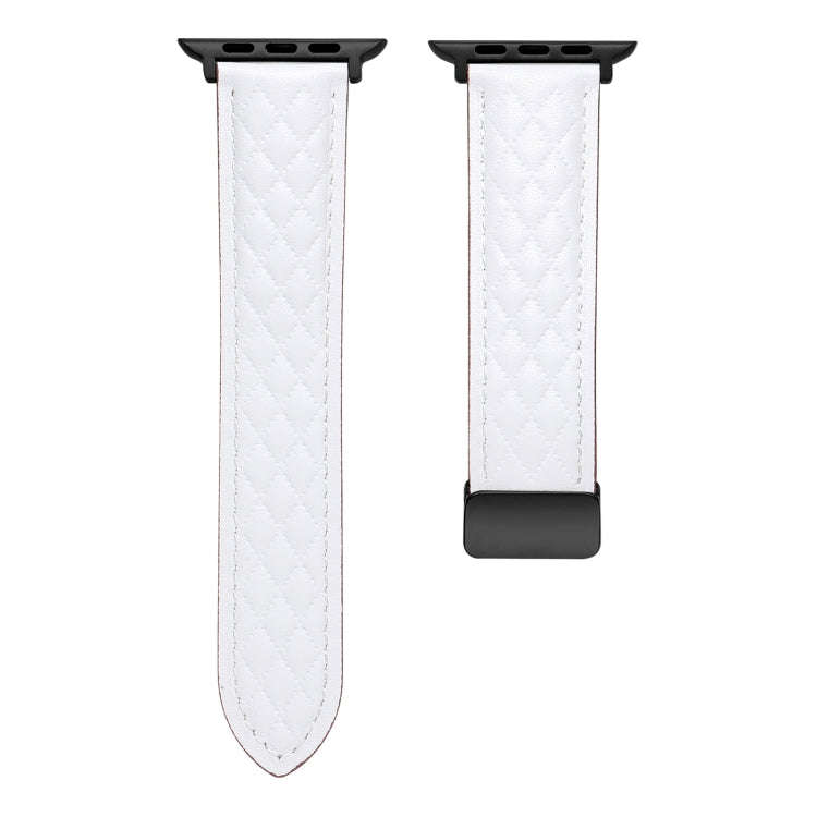 For Apple Watch SE 2023 40mm Folding Buckle Rhombus Leather Watch Band(White)