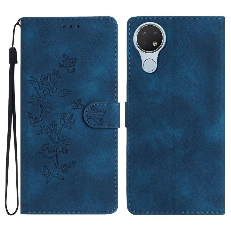 For Nokia 6.2 / 7.2 Flower Butterfly Embossing Pattern Leather Phone Case(Blue)