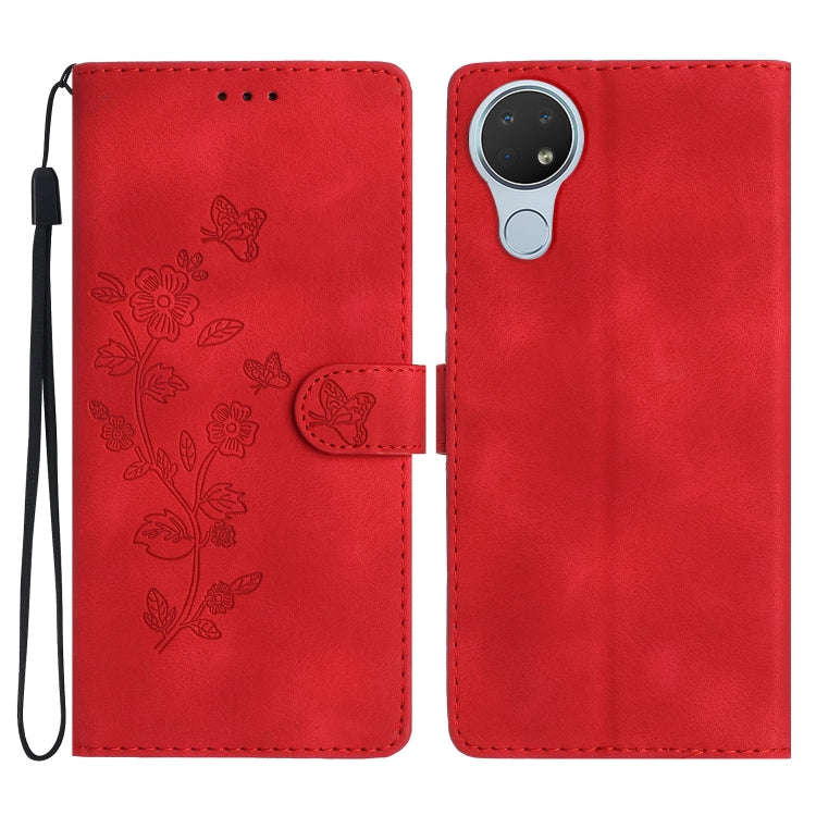 For Nokia 6.2 / 7.2 Flower Butterfly Embossing Pattern Leather Phone Case(Red)