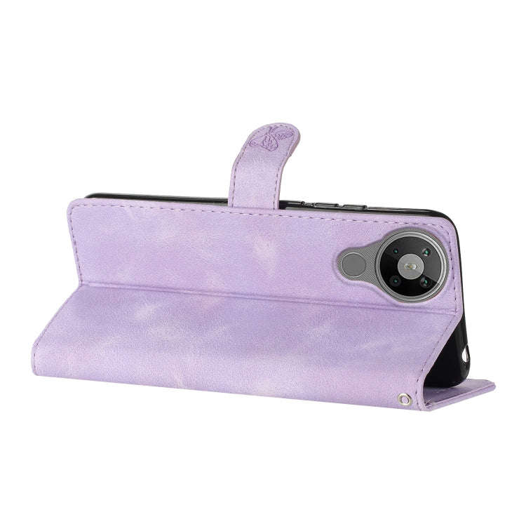 For Nokia 5.3 Flower Butterfly Embossing Pattern Leather Phone Case(Purple)