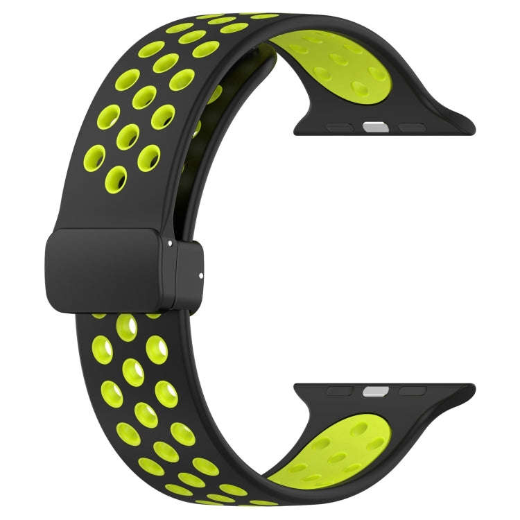 For Apple Watch SE 2023 44mm Magnetic Buckle Silicone Watch Band(Black Limes)