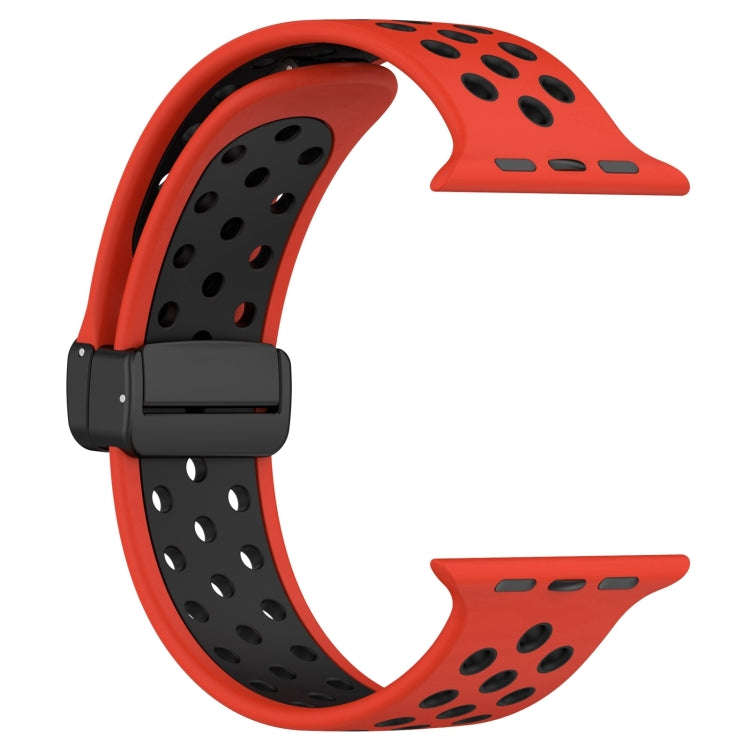 For Apple Watch SE 2023 44mm Magnetic Buckle Silicone Watch Band(Red Black)