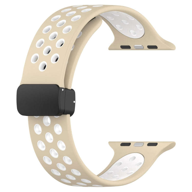 For Apple Watch SE 2023 40mm Magnetic Buckle Silicone Watch Band(Khaki White)