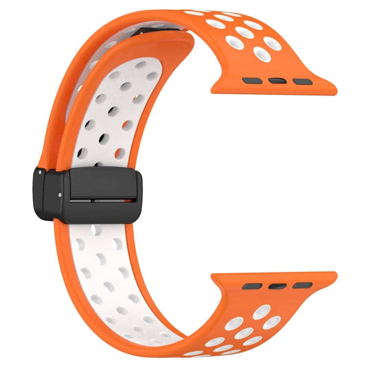 For Apple Watch Series 9 45mm Magnetic Buckle Silicone Watch Band(Orange White)