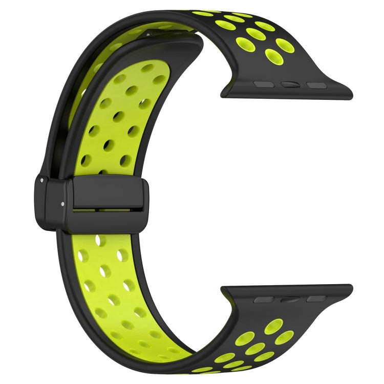 For Apple Watch Series 9 45mm Magnetic Buckle Silicone Watch Band(Black Limes)