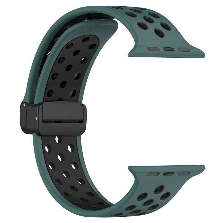 For Apple Watch Series 9 41mm Magnetic Buckle Silicone Watch Band(Olive Black)