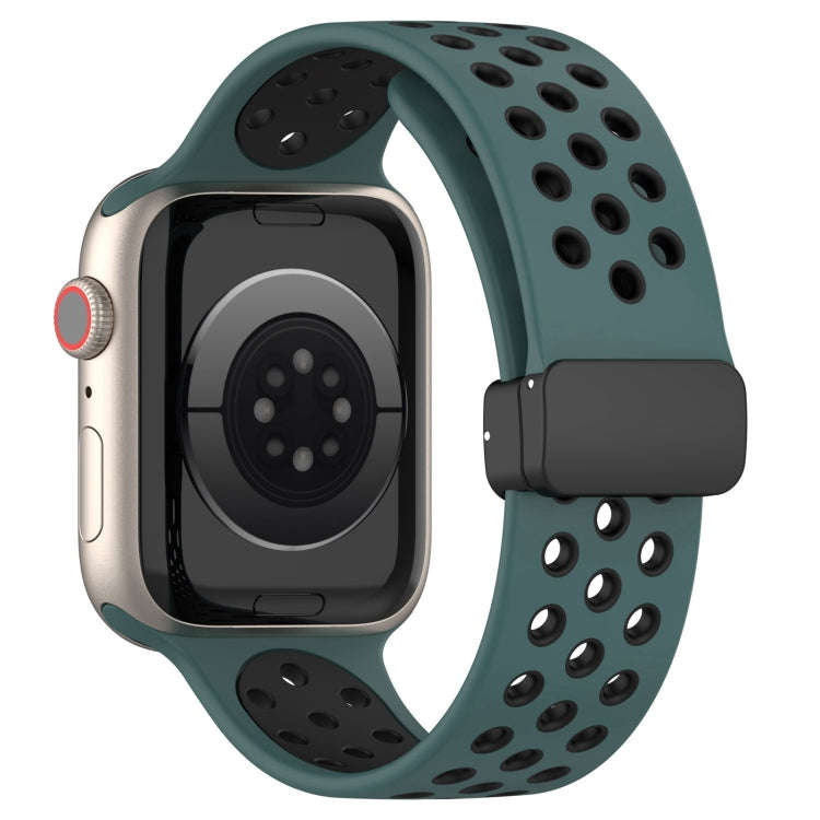 For Apple Watch Series 9 41mm Magnetic Buckle Silicone Watch Band(Olive Black)