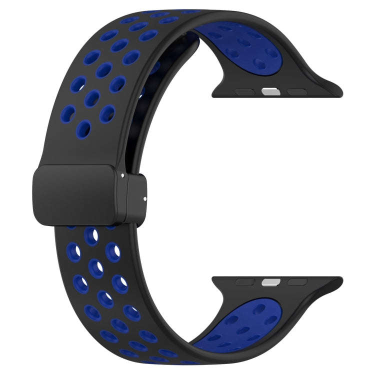 For Apple Watch Series 9 41mm Magnetic Buckle Silicone Watch Band(Black Blue)