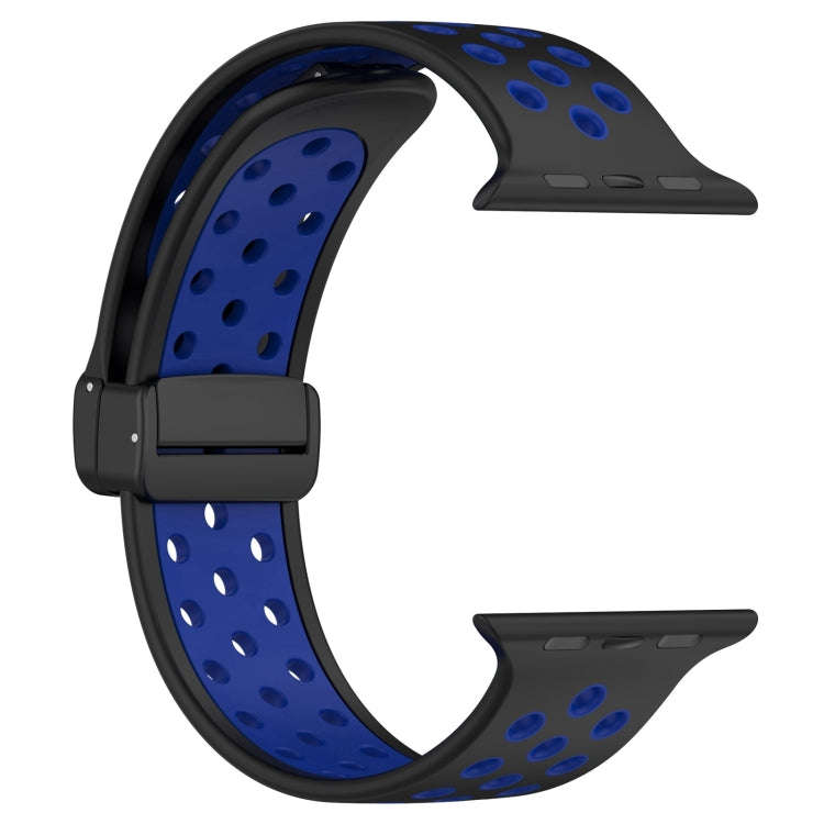 For Apple Watch Series 9 41mm Magnetic Buckle Silicone Watch Band(Black Blue)