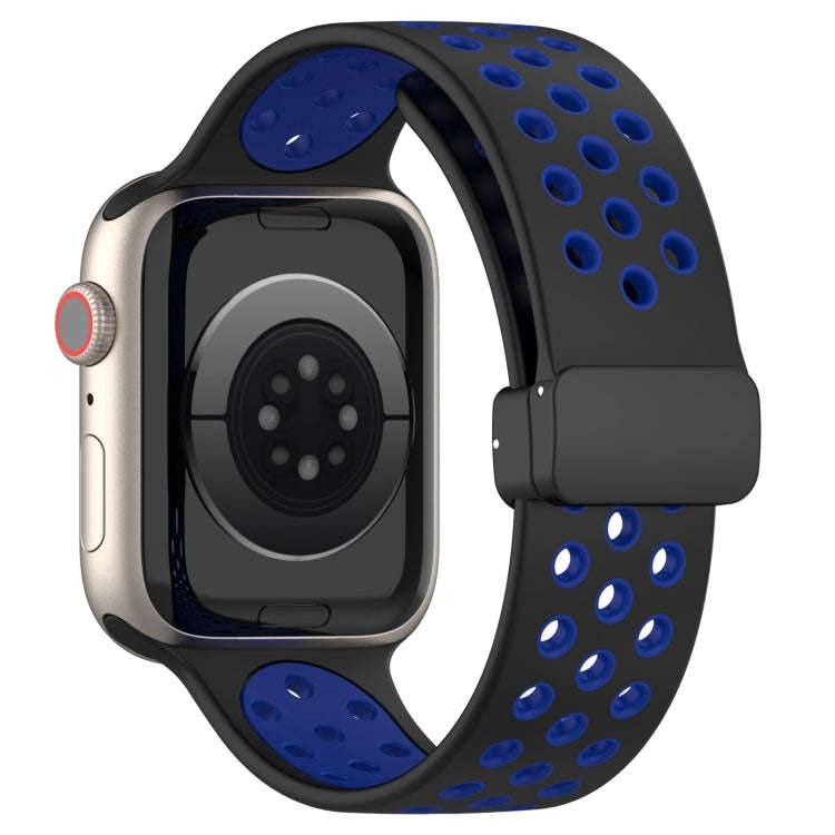 For Apple Watch Series 9 41mm Magnetic Buckle Silicone Watch Band(Black Blue)