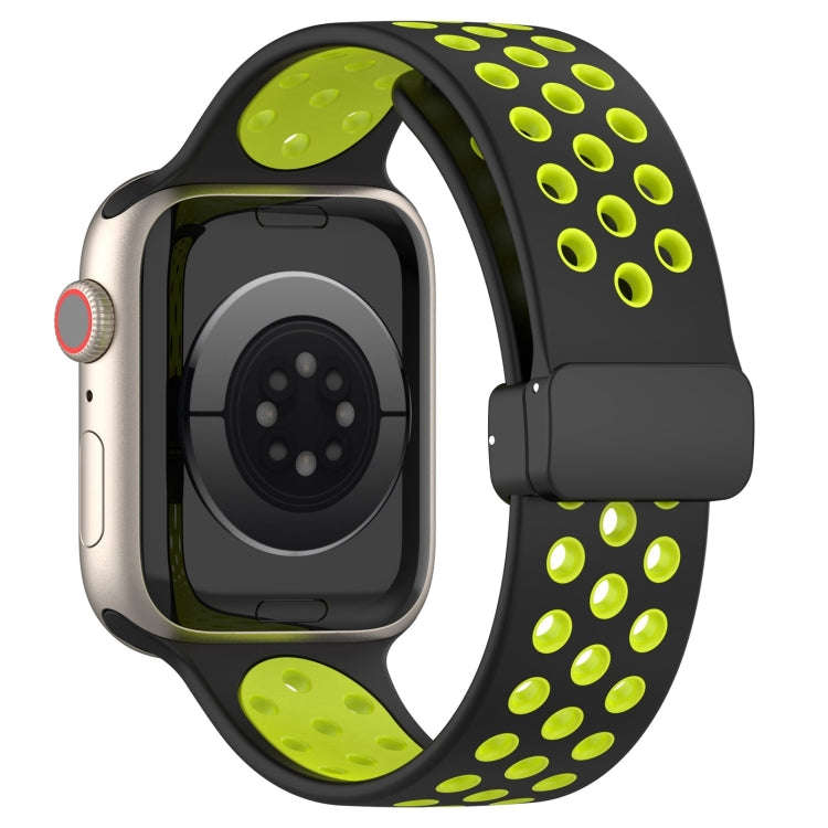 For Apple Watch Series 9 41mm Magnetic Buckle Silicone Watch Band(Black Limes)