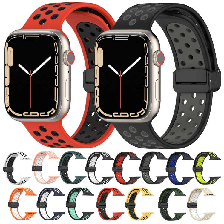 For Apple Watch SE 2023 44mm Magnetic Buckle Silicone Watch Band(Army Green Black)